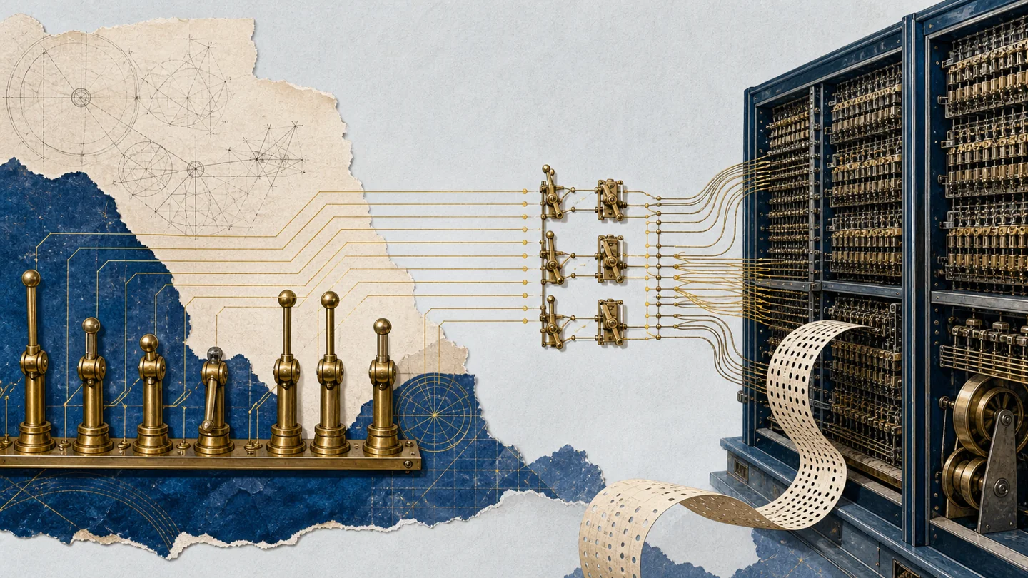 二进制：从双态开关到早期计算机的概念插画